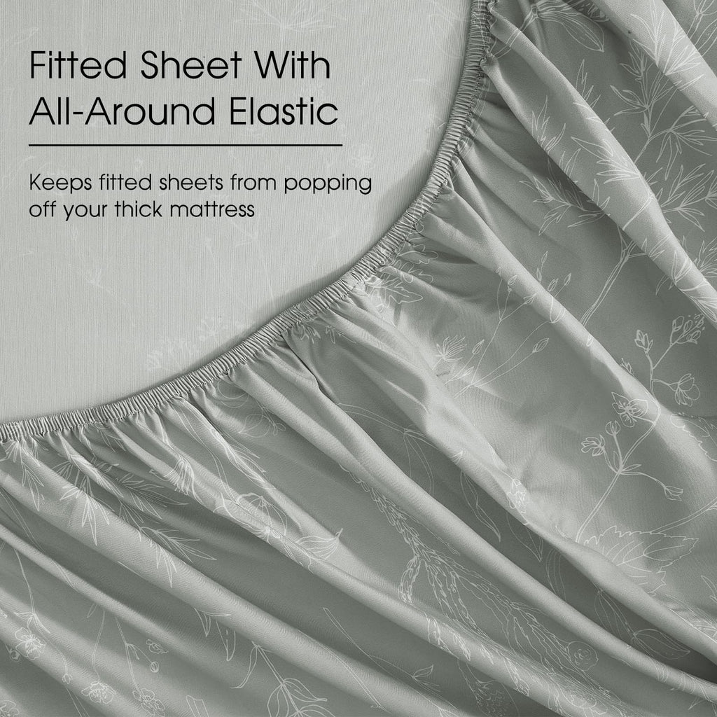 California King Size Sheets Set, Grey Floral 18" Deep Pocket 6pc