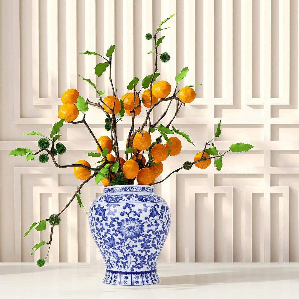 Chinoiserie Ginger Jar,7.6 Inch Ceramic Blue and White Ginger Jar w/Lid,Porcelain Ginger Jars Vase,Coffee