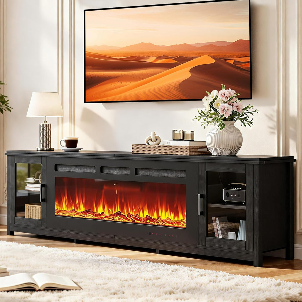 80" Fireplace TV Stand, Modern 50" Smart Fireplace Fire Place TV Console, Adjustable Entertainment Center with