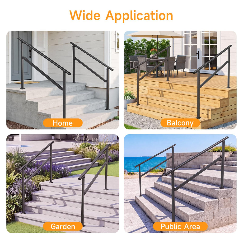 2PCS Hand Rails for Outdoor Steps 2-5 Steps Wrought Iron Handrails