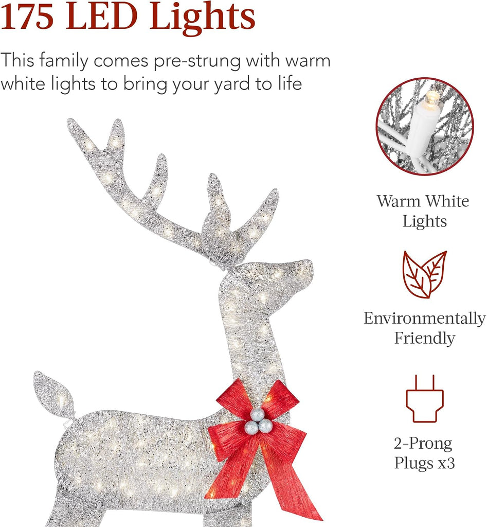 4ft 3-Piece 2D Lighted Christmas Deer Family Set, Large Outdoor Yard Reindeer Holiday Decoration with 175 LED Lights