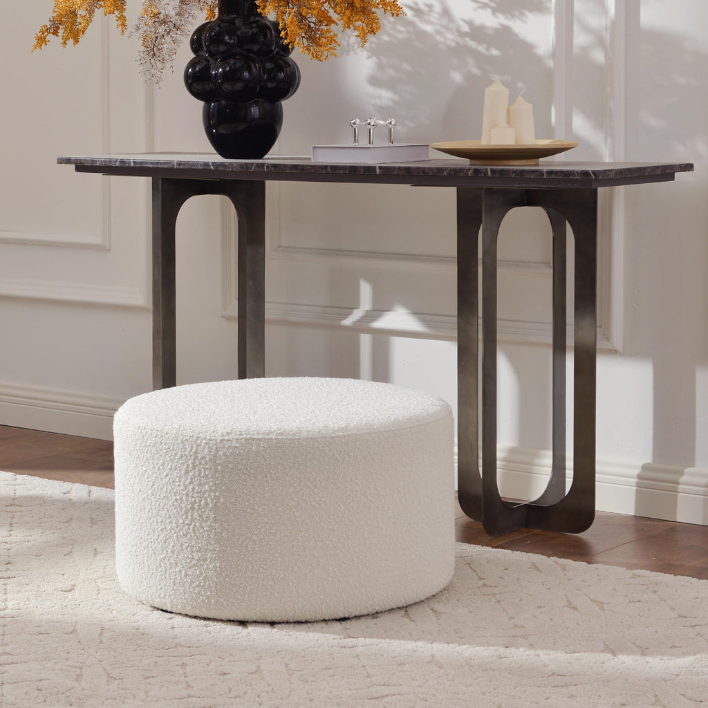 Modern Round Boucle Ottoman (24" D x 24" W x 13" H)