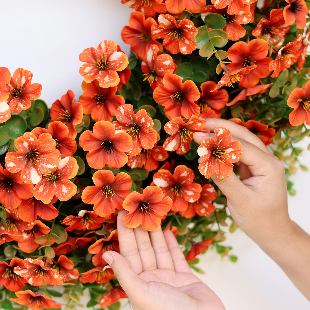 26" Large Artificial Silk Flower Eucalyptus Wreath for Outdoor(Fall Orange)