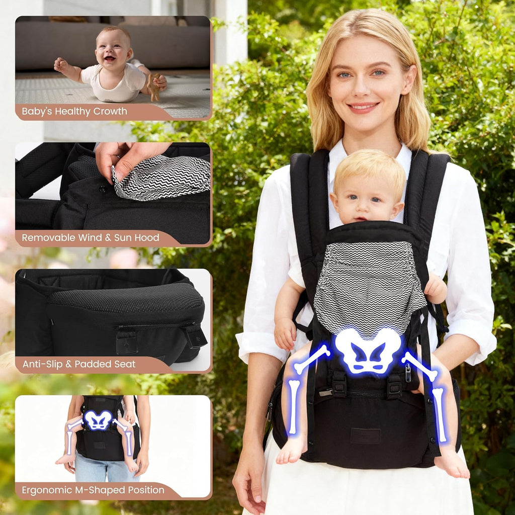 Carrier with Hip Seat in-1 Newborn to Toddler, Black