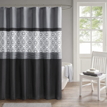 Donnell Shower Curtain , 72 x 72, Black/Gray | Microfiber, Adds Privacy, Machine Washable, Geometric Pattern