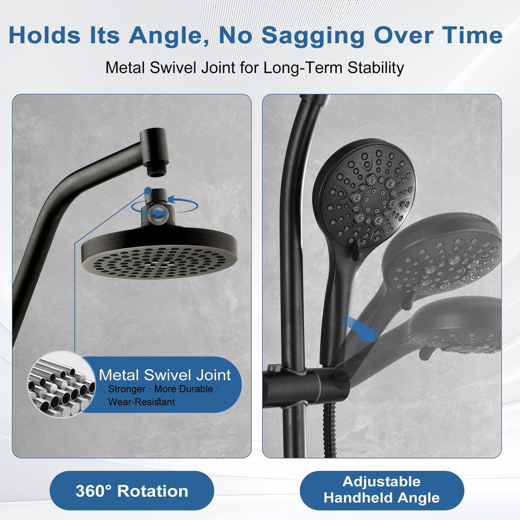 Rain Shower Head with Handheld Combo, Dual Shower System with Slide Bar, Adjustable Height, Brass Slide Bar &