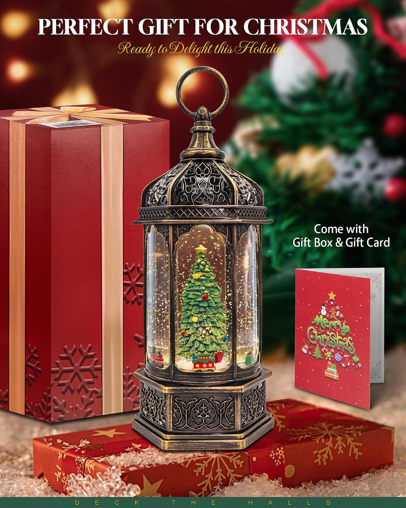 Musical Christmas Tree Snow Globe with Timer, Decorative Trains Rotate with Music, Christmas Ornaments Music Box