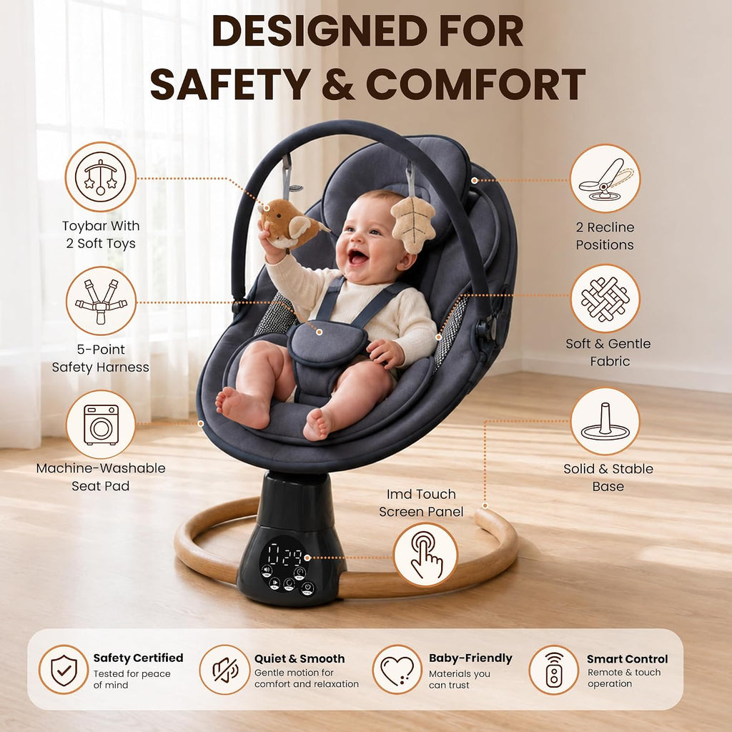 Electric Baby Swing for Infants Newborn with Bluetooth & Remote Control