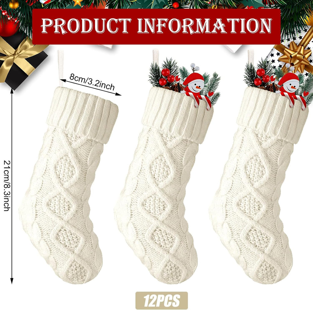Christmas Stockings Knit, Coarse Knit, Beige - Set of 12