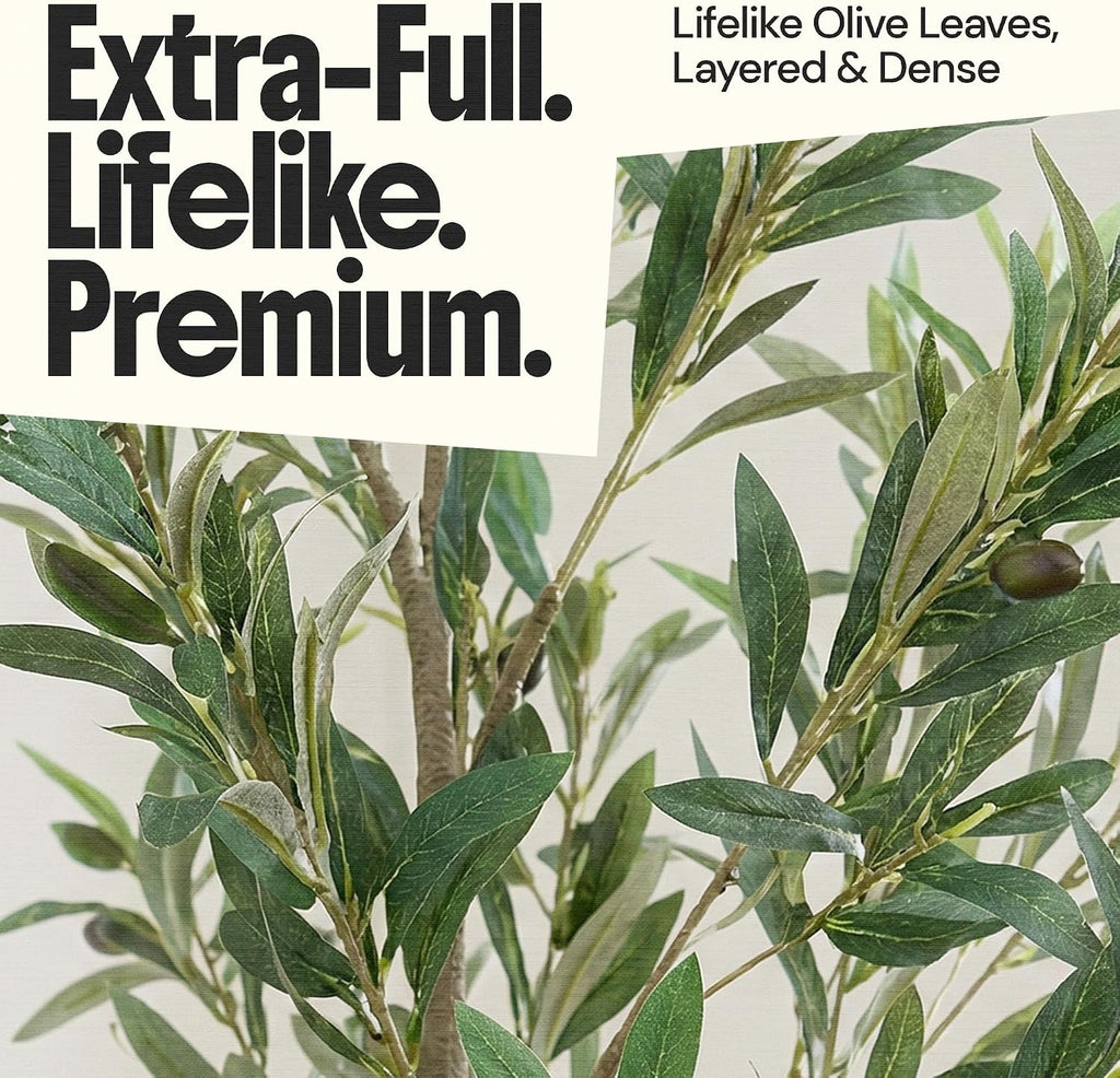 Artificial Olive Tree 6ft Indoor - Faux Olive Tree with Real Wood Trunk & Adjustable Branches, Tall Fake Plant &