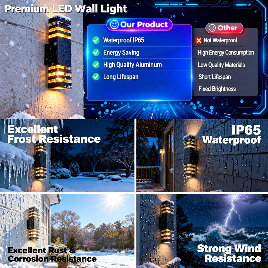 15inch LED Square Up & Down wall Lights, 14W Outdoor Wall Light 4000K Day White Aluminum Body Waterproof IP65 LED