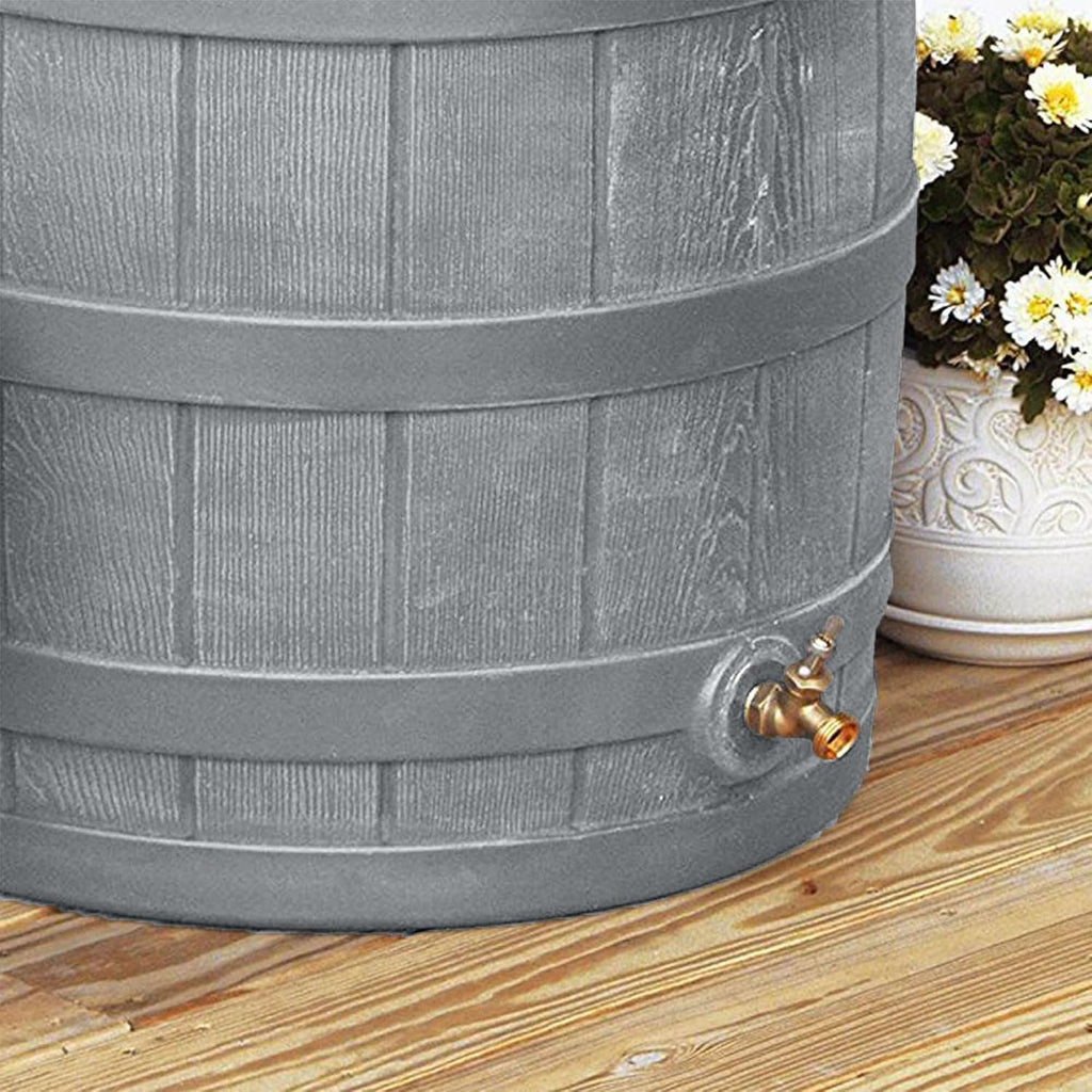 Rain Wizard Water Collection Barrel, 50 Gallon, Gray | Faux Wood Design - Plastic Outdoor Home Rain Barrel, Rainwater