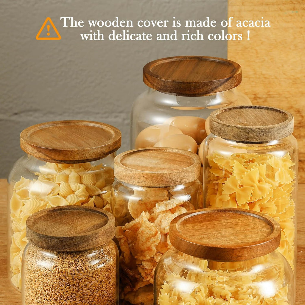 Glass Storage Container Airtight Food Jars Kitchen Canister with Wood Lids, 47 Oz Wide Mouth Pantry Organization