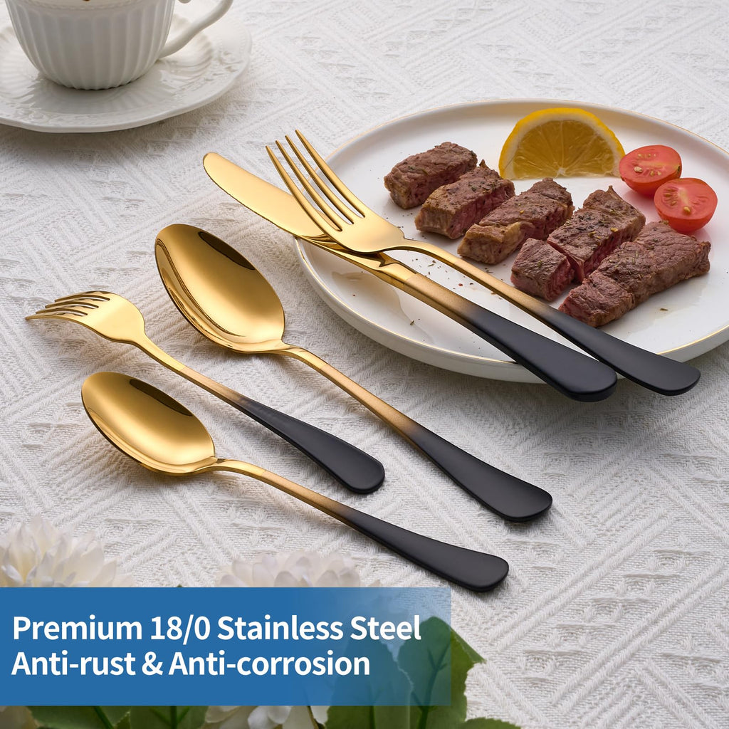 Black Gold Silverware Set, 18/0 Stainless Steel Colorful Handle Flatware Set,Service for 4,Modern Cutlery
