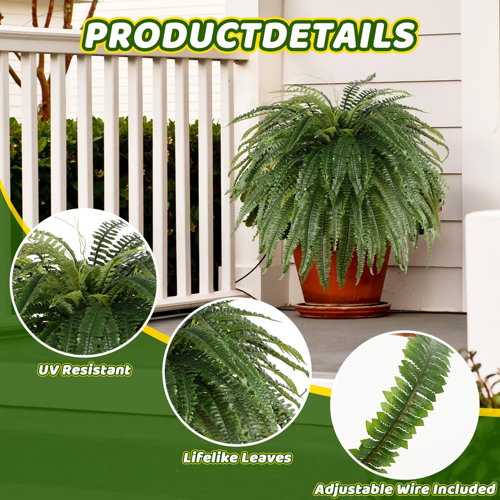 Single Silky 50" Artificial Fern Plant, Large Fake Fern with 100Fronds, Realistic Faux Boston Fern Bush for Outdoors
