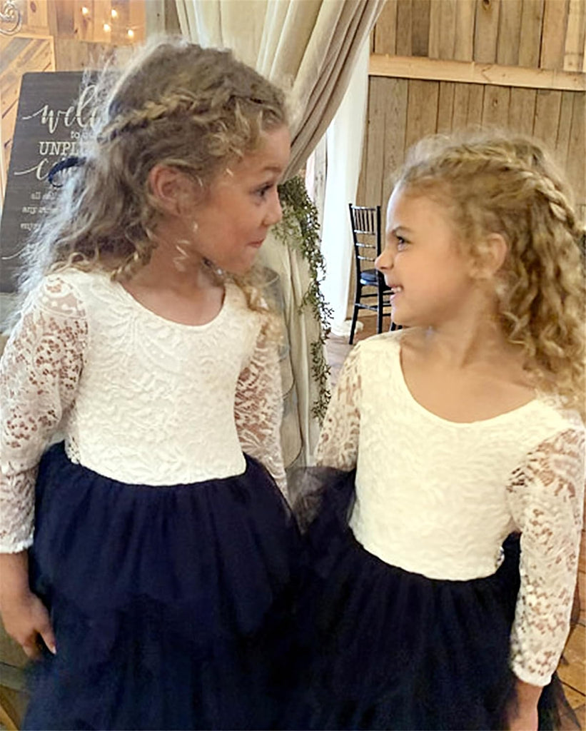 Girl Peony Lace Back A-Line Tiered Tutu Tulle Party Flower Girl Dress