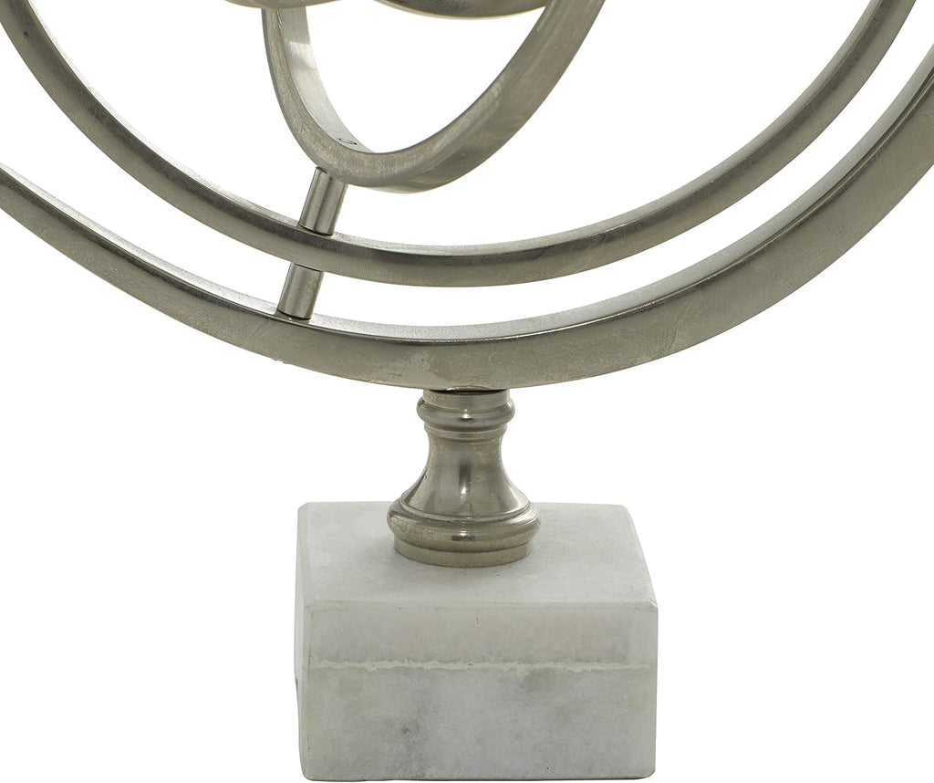 Aluminum Armillary Globe with Marble Base, 10" x 7" x 13", Silver