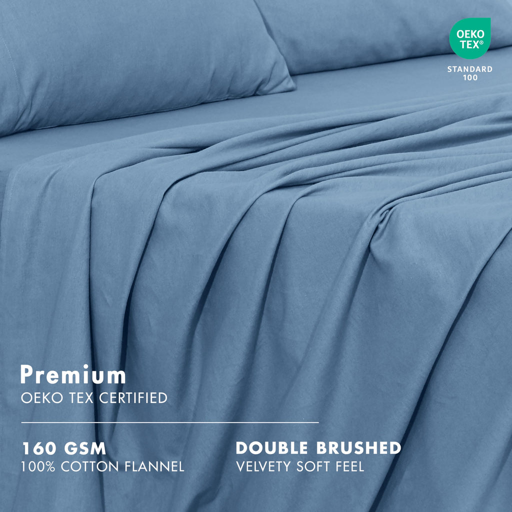 100% Cotton Flannel Sheets Queen Size, Coronet Blue