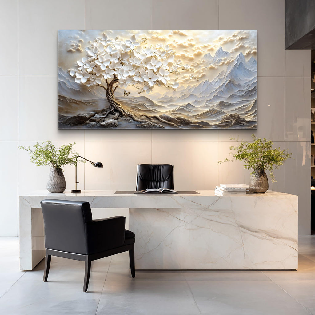 Large Canvas Wall Art Mountain Landscape Farmhouse Floral Paintings Modern Abstract Artwork for Walls White Tree of
