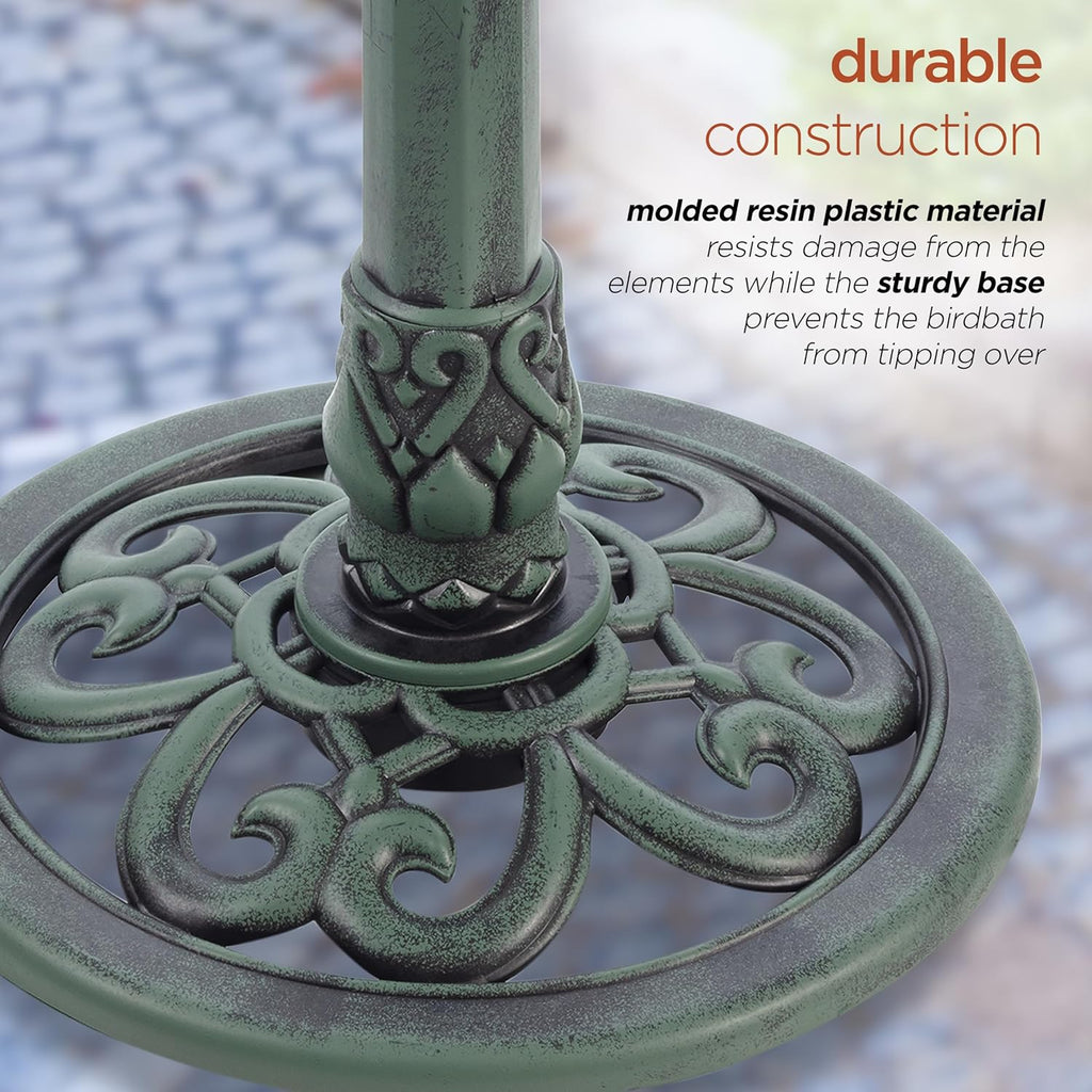 40" Tall Outdoor 3 Tier Pedestal Water Fountain with Vintage Birdbath Accent, Garden Decor, Green