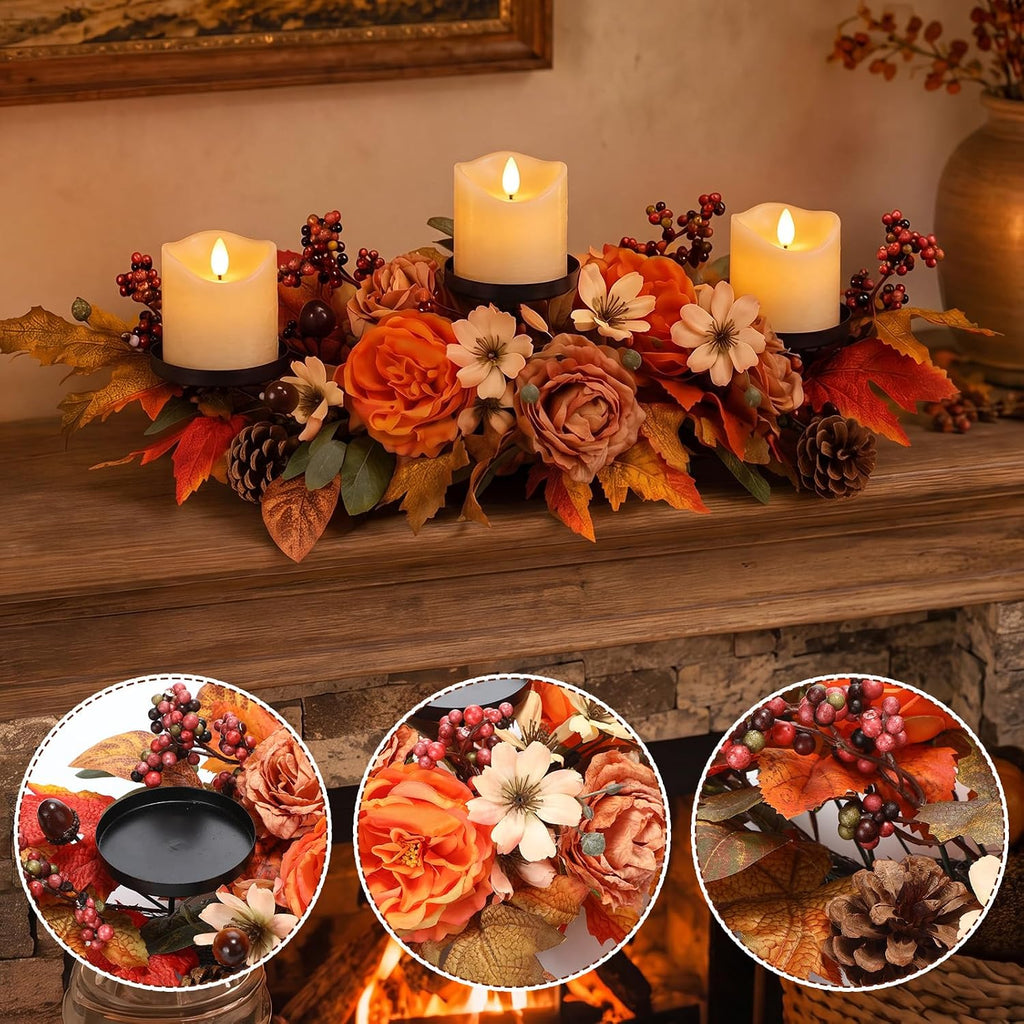 24" Fall Candle Holder Centerpiece, 3 Candles Holders