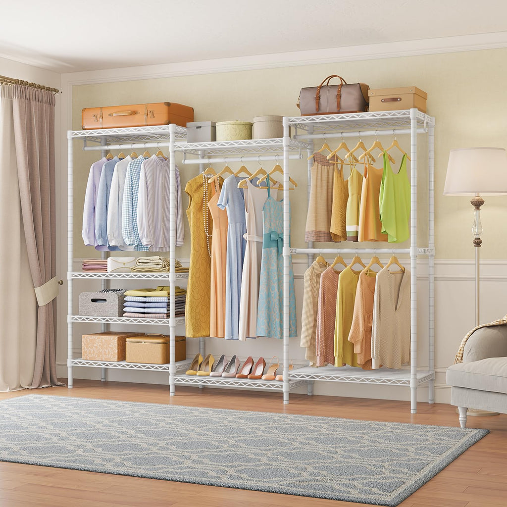 V5 Plus Heavy Duty Clothes Rack, Large Modular Closet System, White