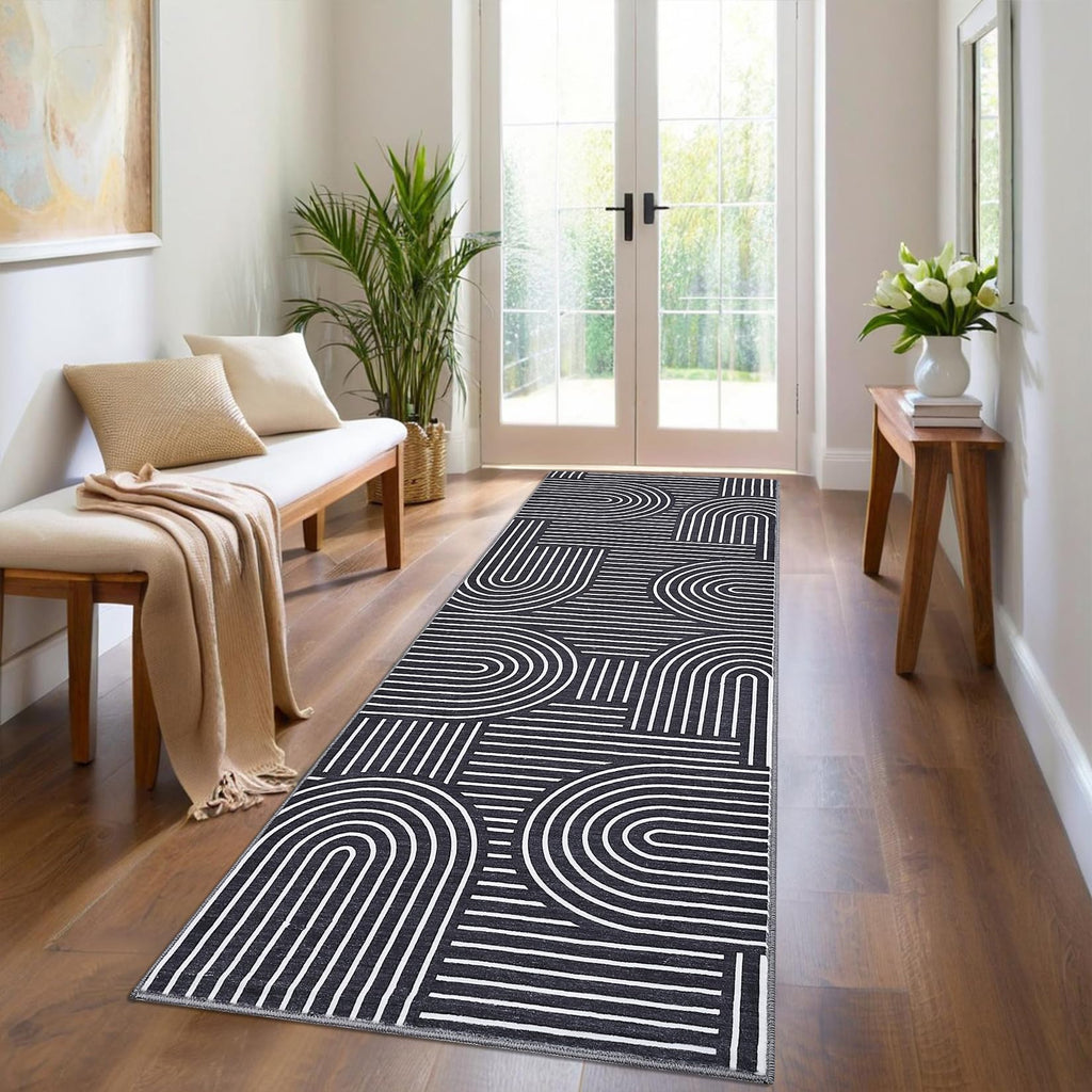 Modern Hallway Runner Rug Non Slip Soft Kitchen Rug, Black