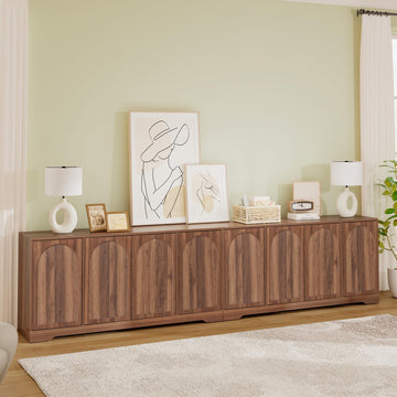 Walnut 124.4" TV Stand for TVs up to 100 Inches Fluted & Arched Doors