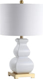 25.5" White/Gold Ceramic Table Lamp Bedroom, White Linen Shade, Modern Footed Vase Bedside Lamp, LED Bulb Included