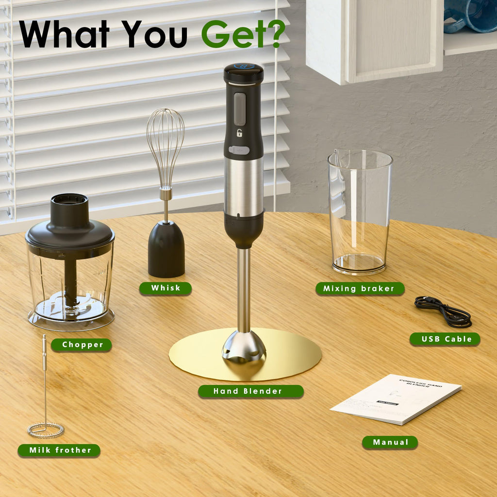 5-in-1 Cordless Immersion Blender, Touchscreen, Rechargeable Battery