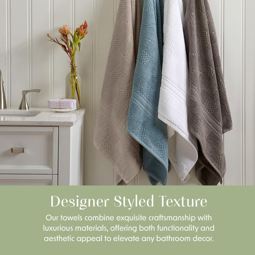 100% Cotton Bath Towel Set | 4-Pack | Textured | Brown | Luxury Geometric Design | Absorbent & Quick-Dry Bathroom