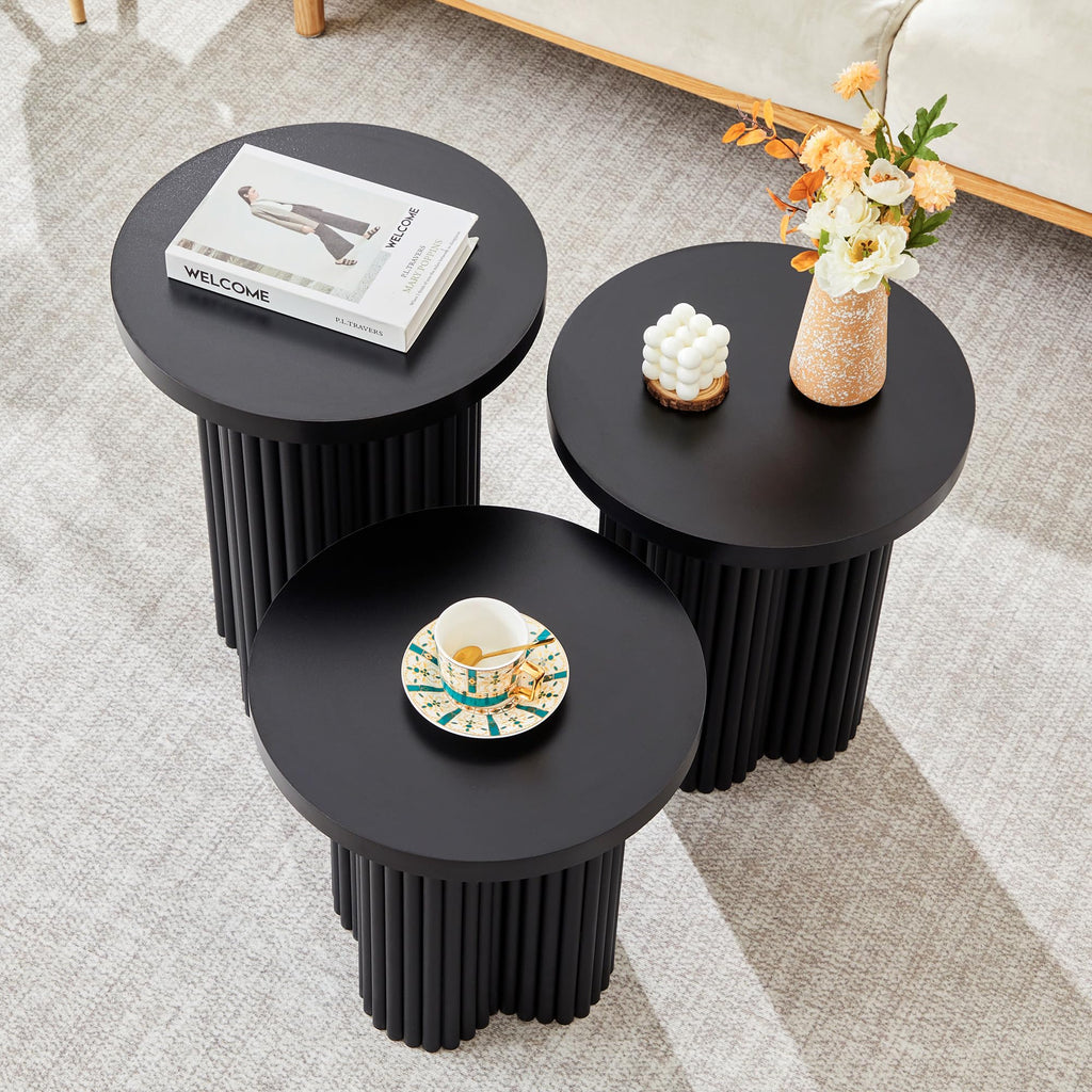 Round Nesting Coffee Set of 3 Fluted Coffee (Black)