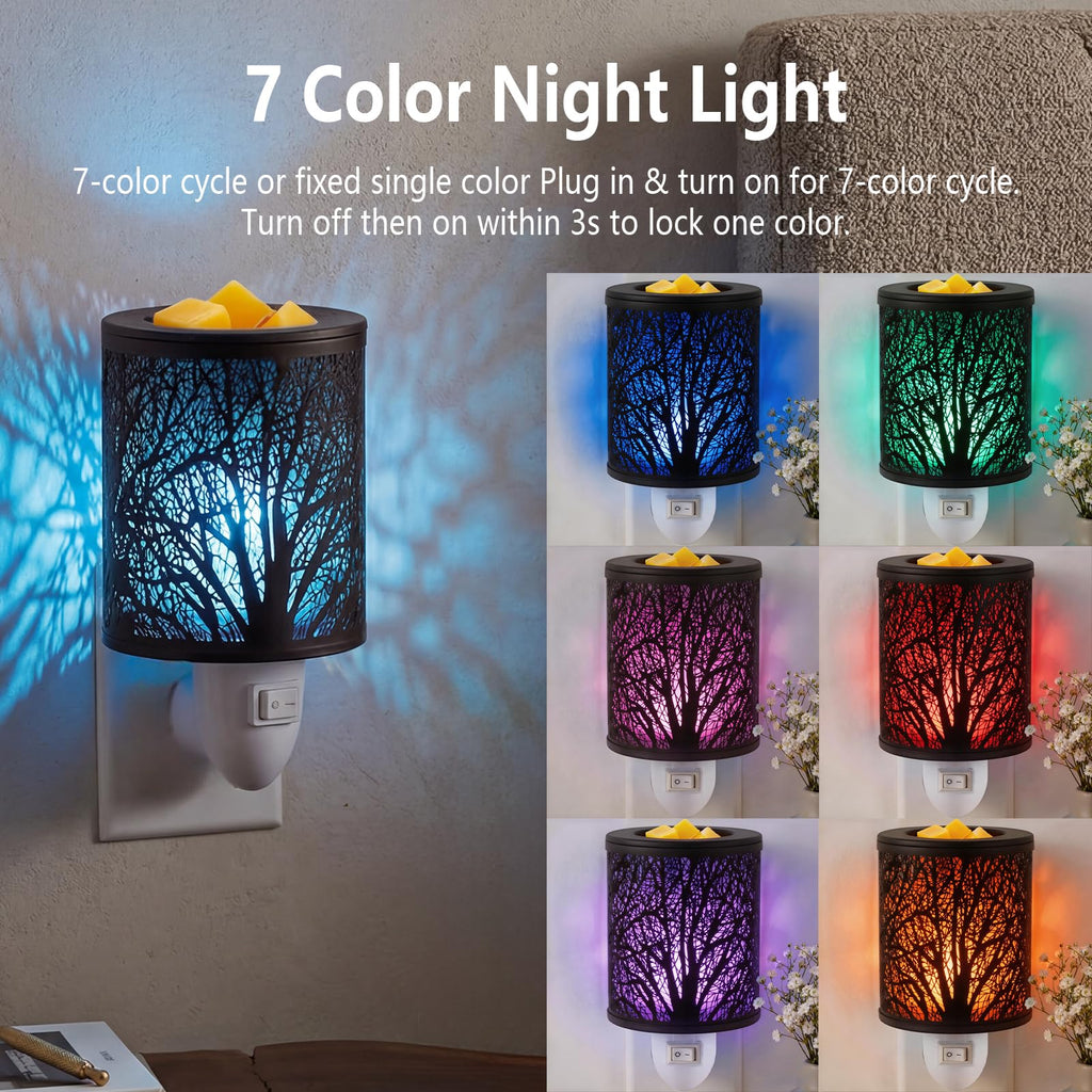 Wax Melt Warmer Plug in Wall- Electric Wax Warmer Plug in with 7 Colors Night Light & Silicone Dish, Plug-in Candle
