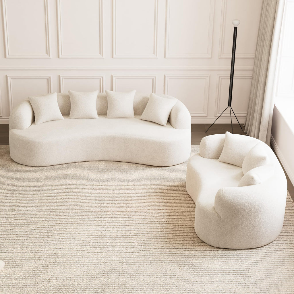 69" Modern Curved Loveseat, Cream White