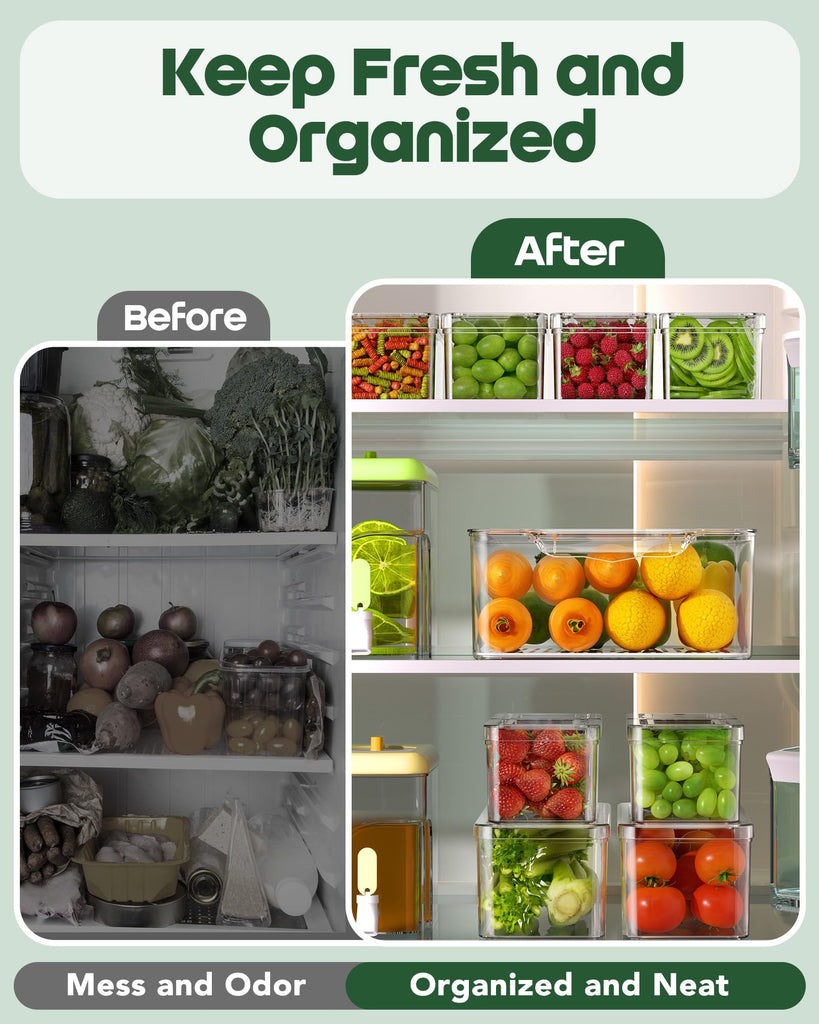 11 Pack Refrigerator Organizers and Storage, Stackable Fridge Organizer Bins, BPA-Free Clear Plastic Fruit Storage