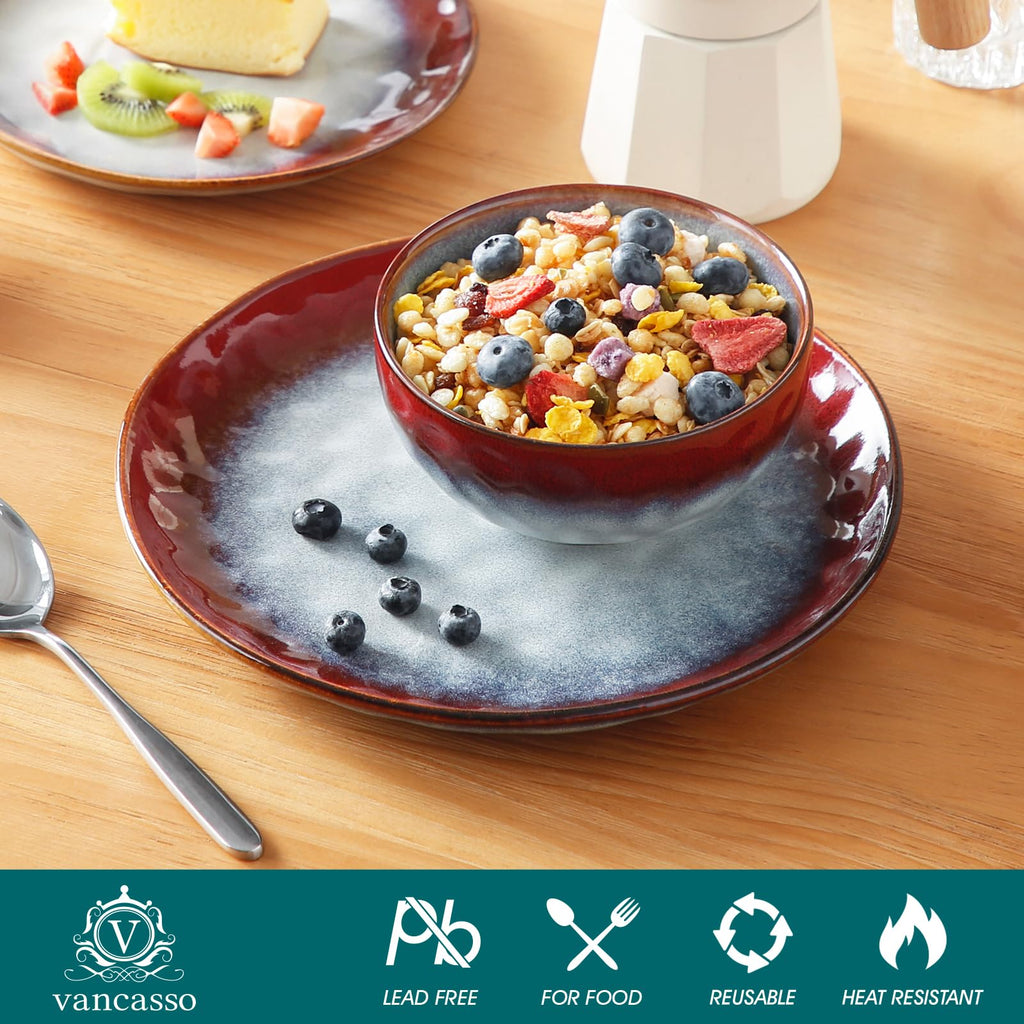 Starry 12 Pcs Dinnerware Set for 4, Handmade Reactive Glaze, Red
