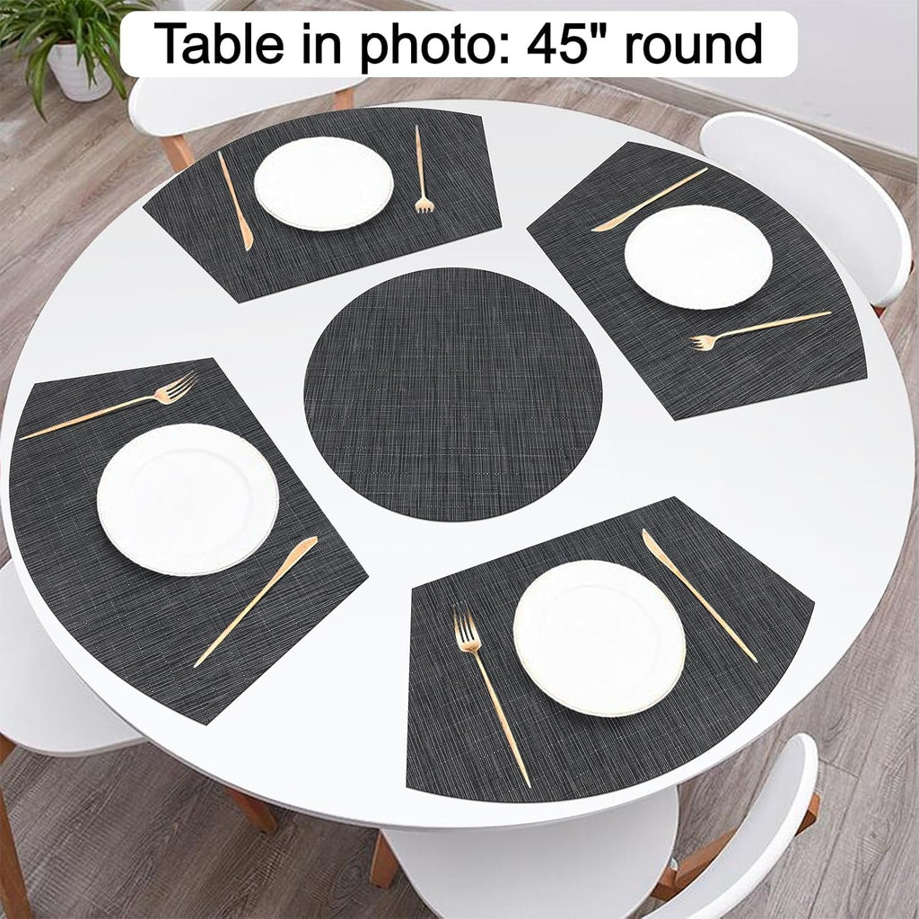 Large Size Wedge Placemats with Centerpiece Round Mat Round Table Place Mats Washable Dining Table Placemats - Set of 5