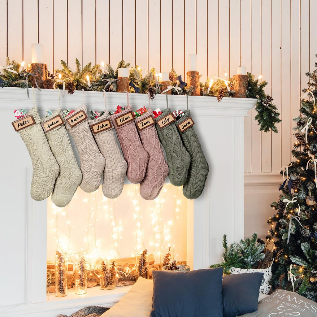 8 Pack Neutral Christmas Stockings Bulk, Pink, Farmhouse