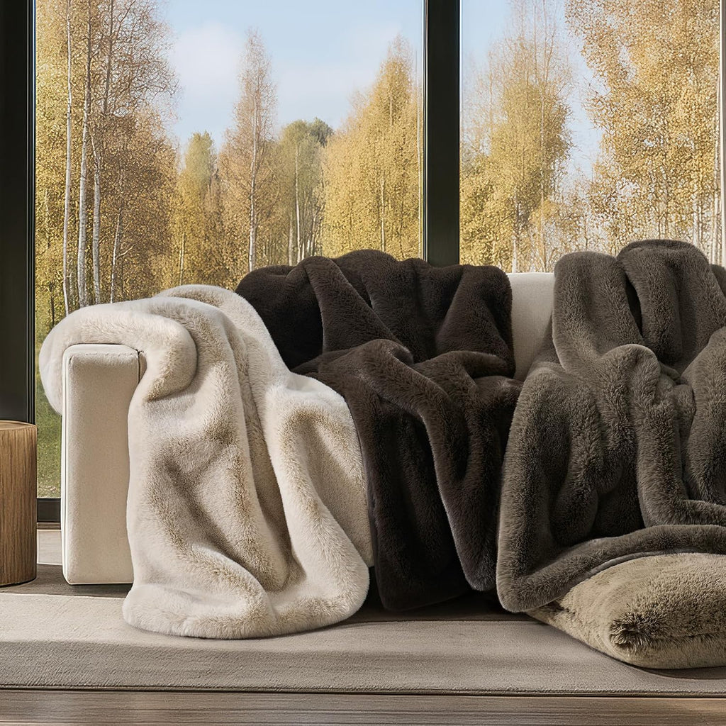 Faux Chinchilla Fur Throw Blanket, 50"x60", Espresso Mink | Luxury, Super Soft, 1220GSM, Fluffy Cozy Mink, Reversible