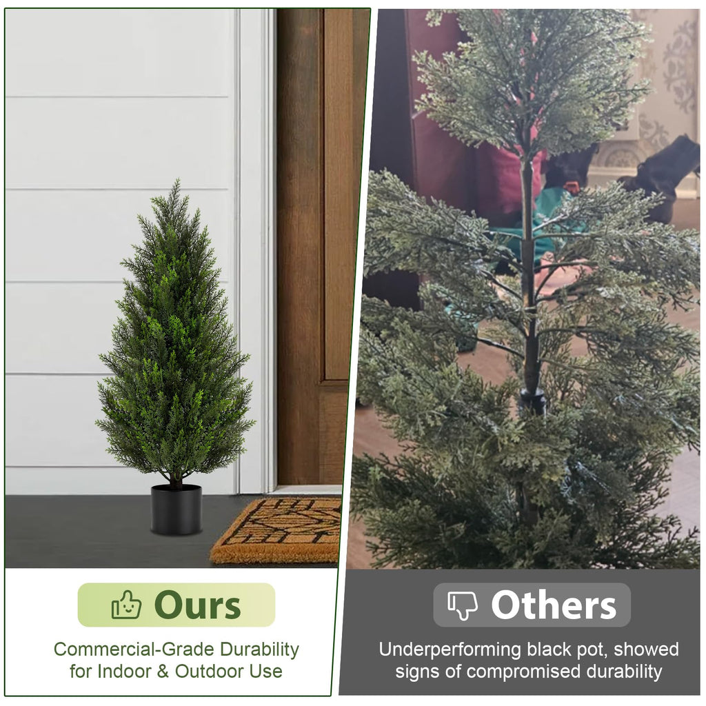 4FT Artificial Topiary Cedar Trees, UV-Resistant Faux Evergreen Outdoor Plants, Artificial Pine Tree for Outdoor
