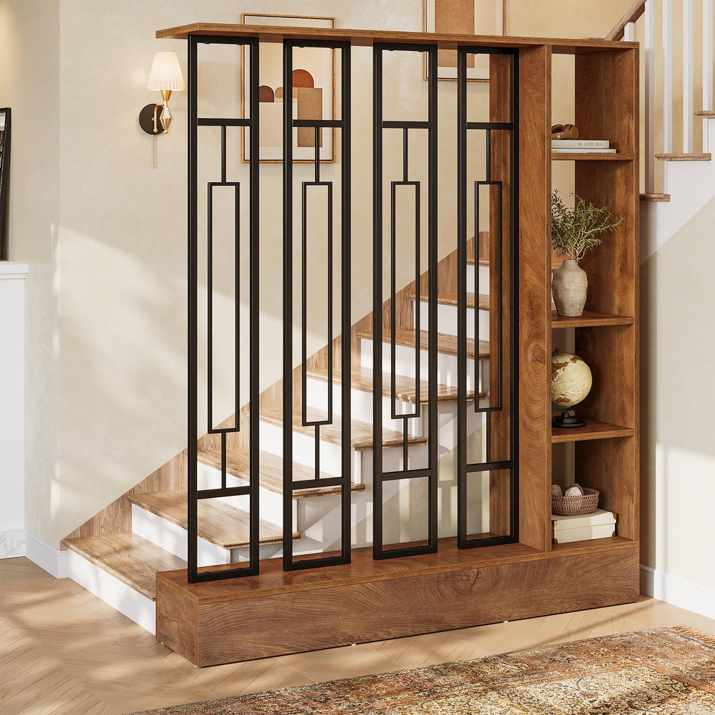 Room Divider with Shelves, 71" Freestanding Storage Room Divider