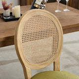 French Country Dining Chairs Set of 2, Farmhouse Rattan Dining Chairs with Round Back and Wood Legs for Kitchen or Bedroom, Olive Green