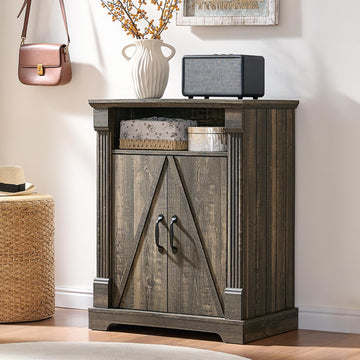 24" Farmhouse Storage Cabinet with Barn Doors, Coffee Bar Cabinet