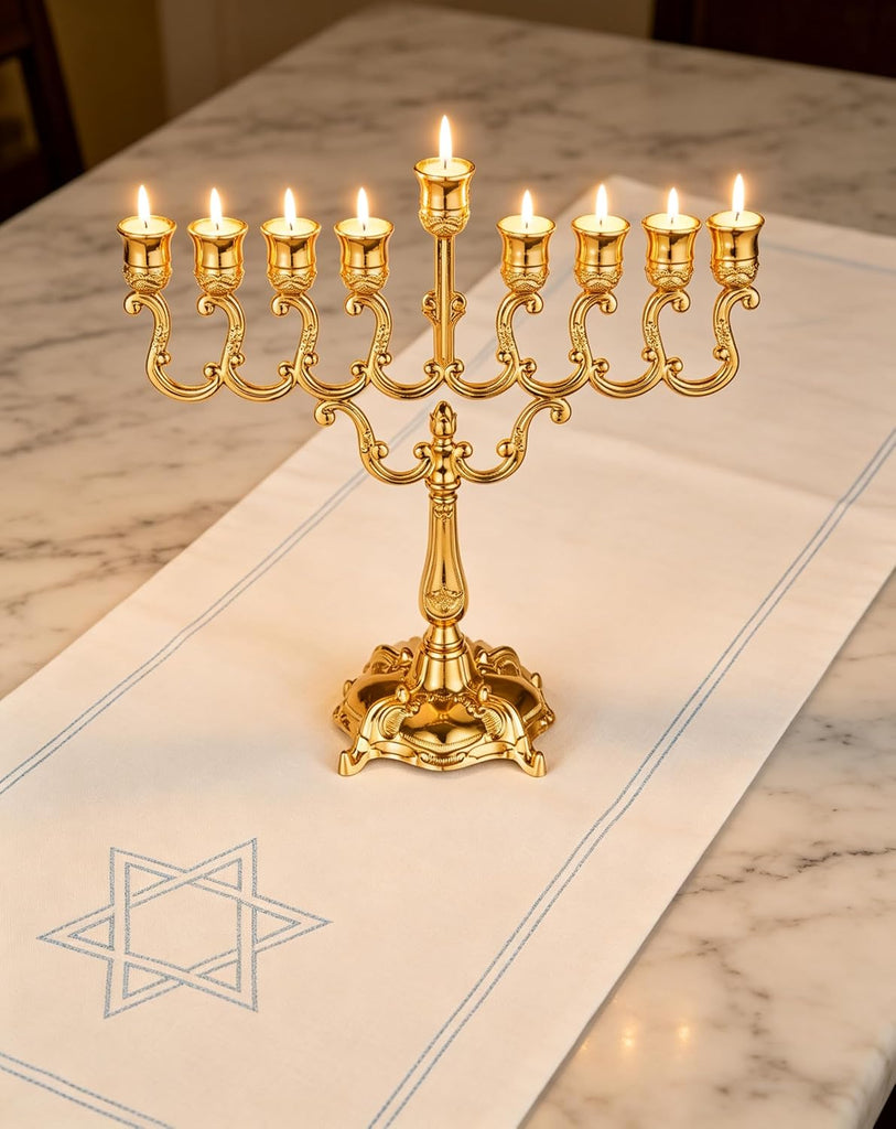 ‌9 Branch Gold Hanukkah Candle Holder Jewish Menorahs