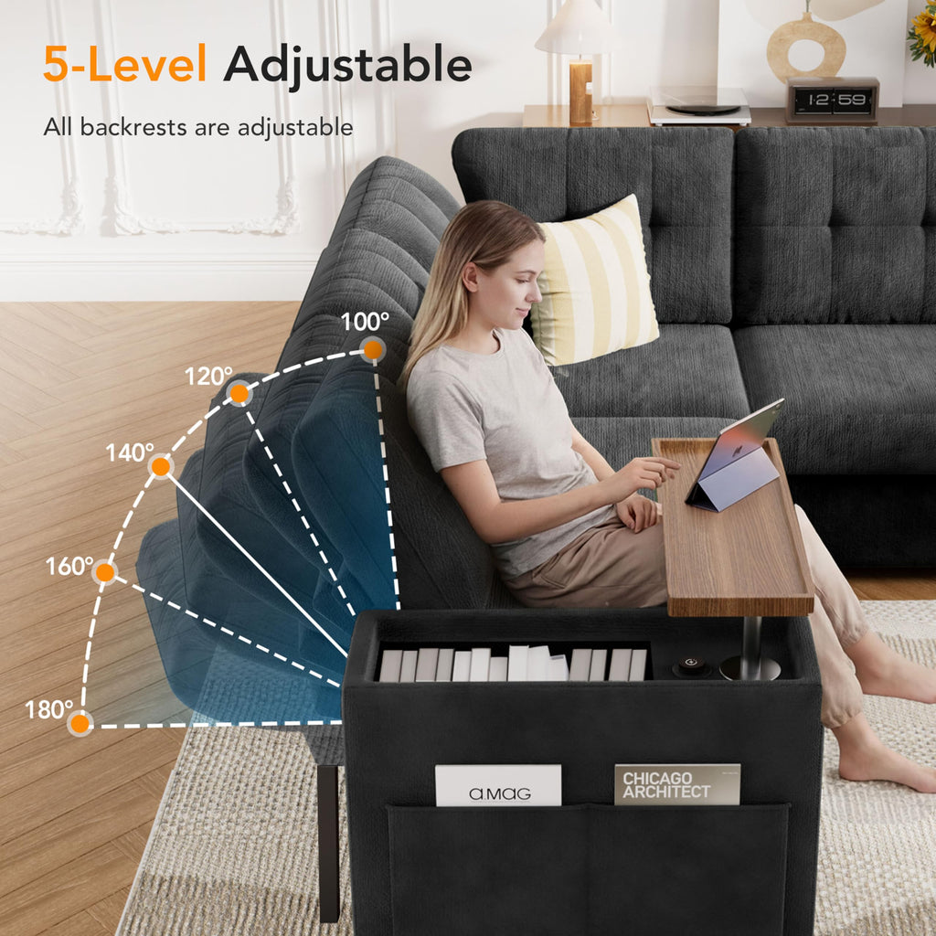 130" Modular Sectional Sleeper Sofa with Pull Out Bed, 9 Seat L Shaped Couch with Ottoman & Chaise/Reclining