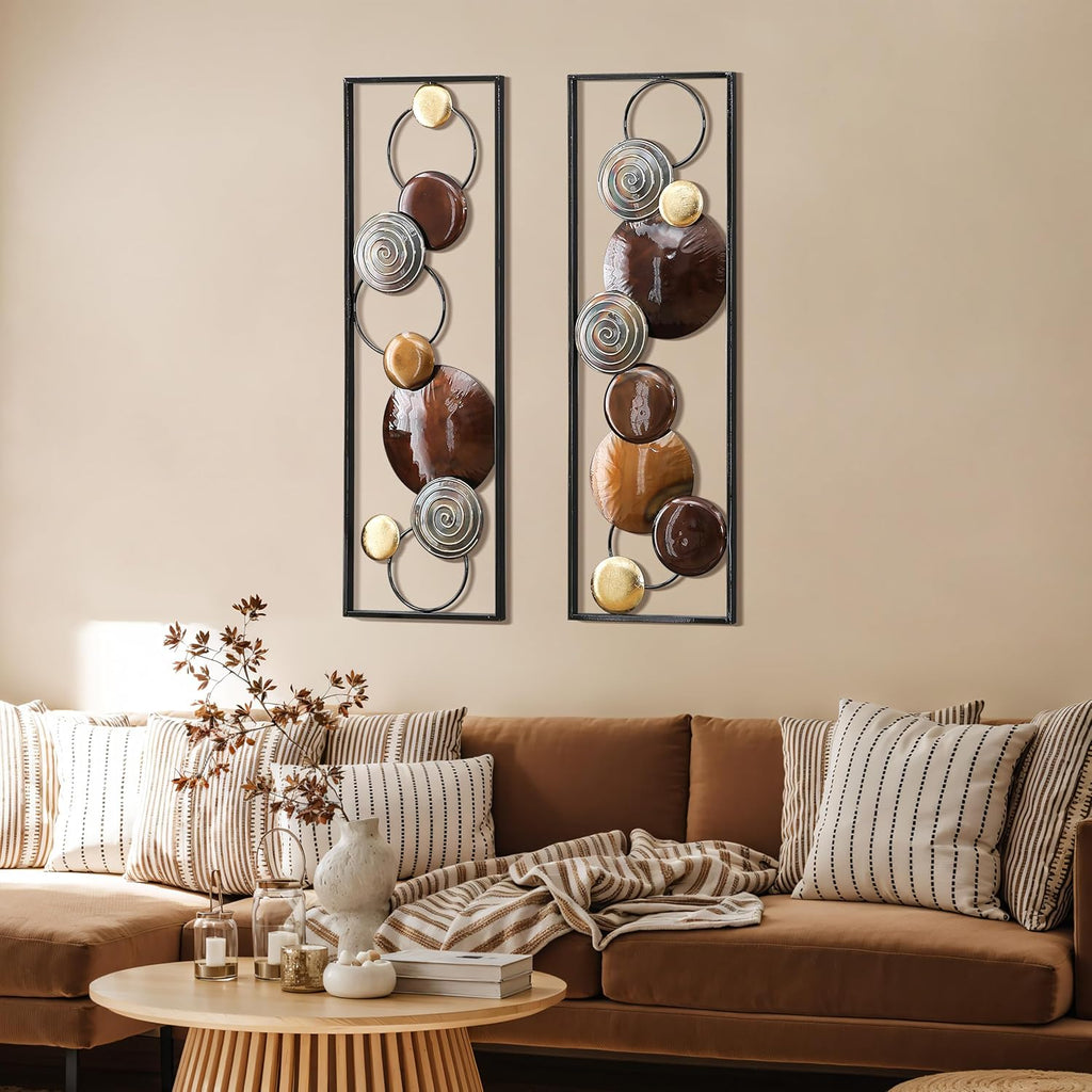Metal Wall Art, Abstract Wall Decor Brown, 36"x12" - Set of 2