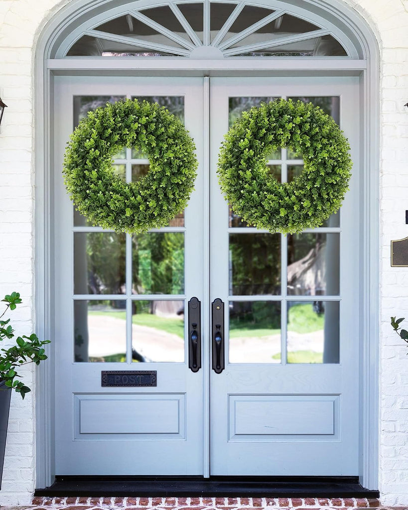 20 Inch Artificial Boxwood Wreath for Front Door, UV Resistant Outdoor Green Wreath, Waterproof Weather Resistant