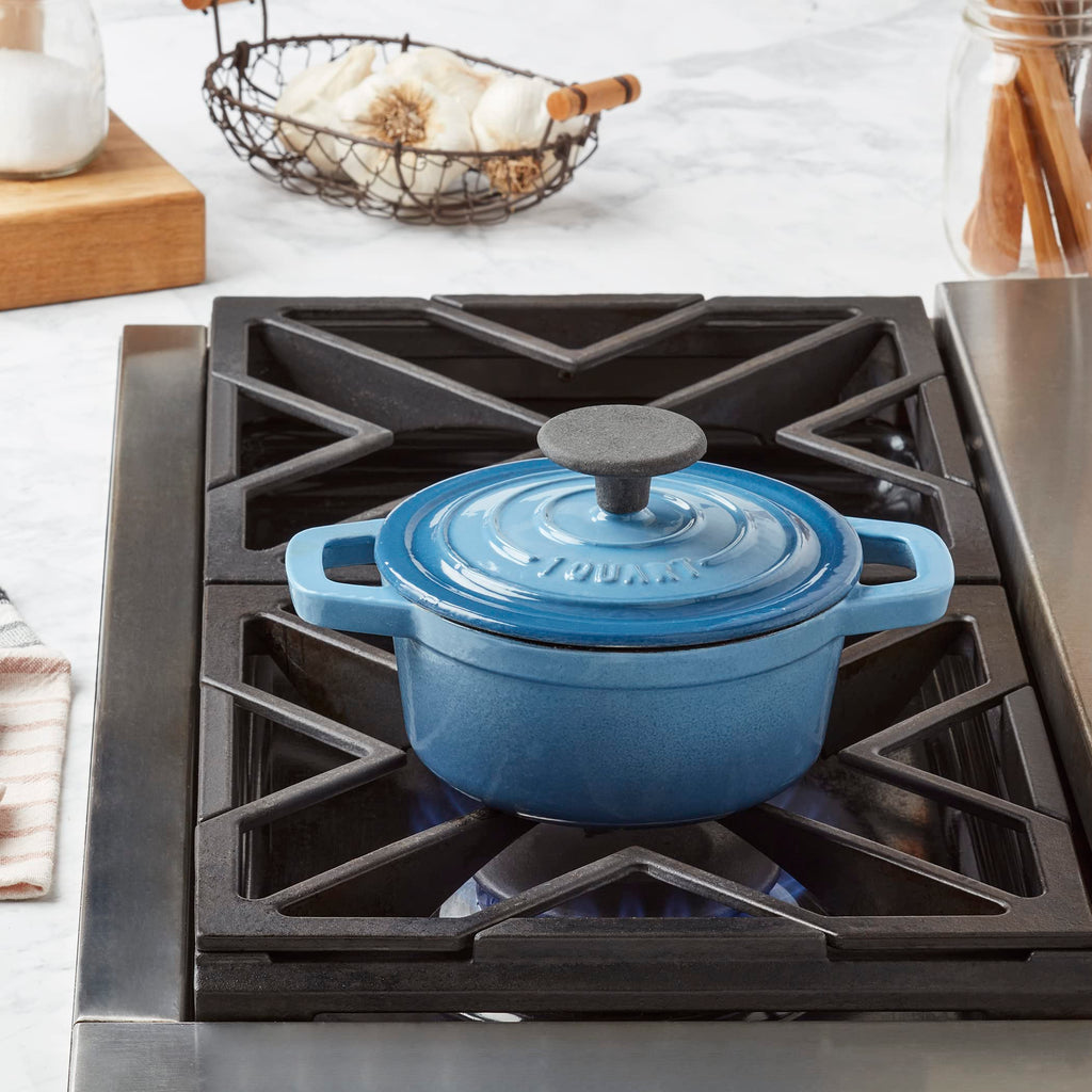 & Clark 1-Quart Enameled Cast Iron Dutch Oven Pot with Lid, Blue