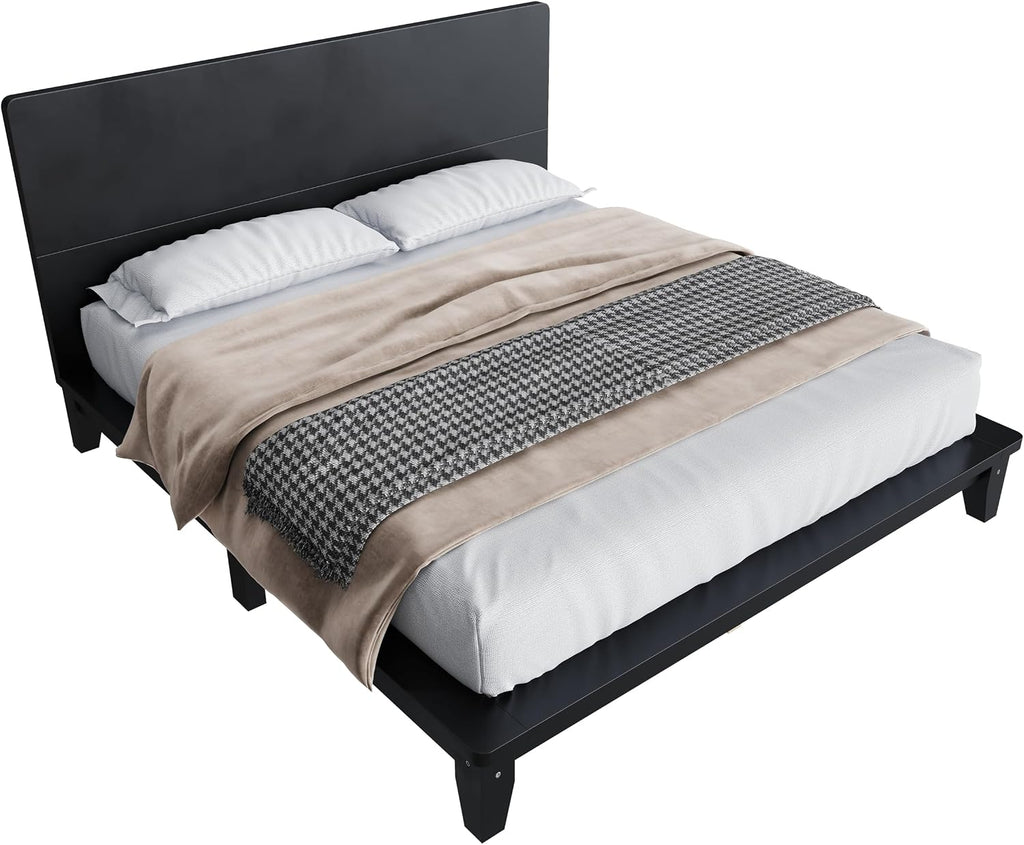Queen Size Wood Bed Frame with Headboard, Japanese Platform Bedframe
