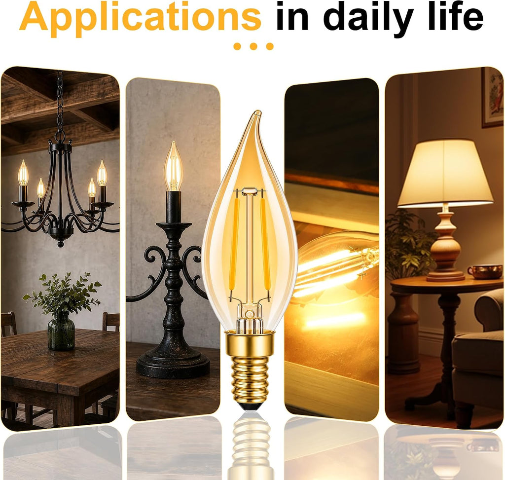 CA10 E12 LED Candelabra Light Bulbs 25W Equiv.Amber,2200K,200LM